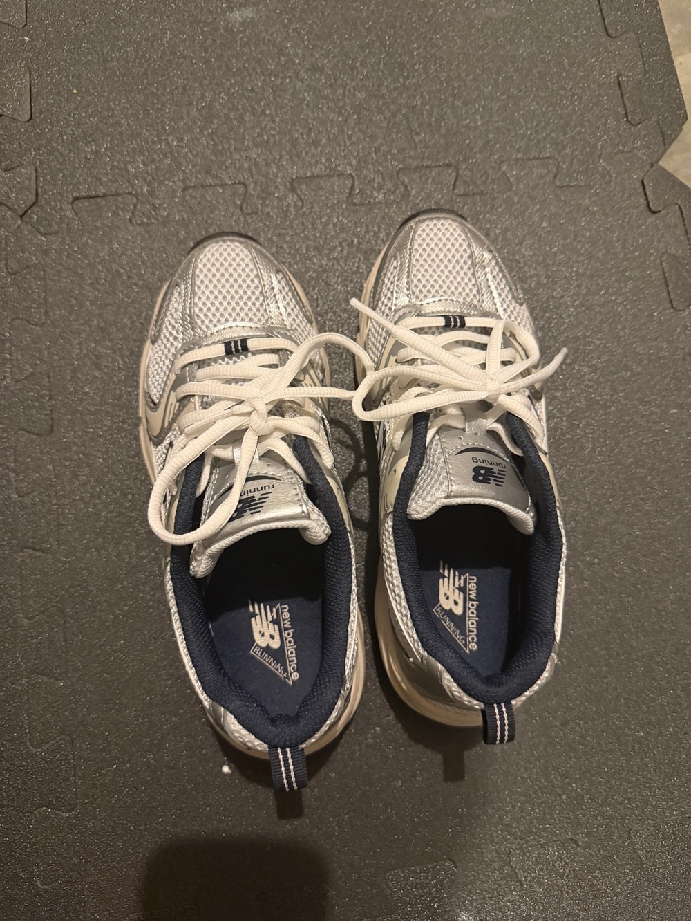 New Balance 530 Kids White and Navy Athletic Sneakers